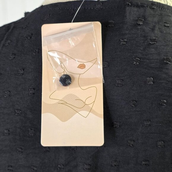 Black Maxi Dress Women L Black Swiss Dot Long Sleeve Ruffle Cottage Prairie NEW - Picture 10 of 14